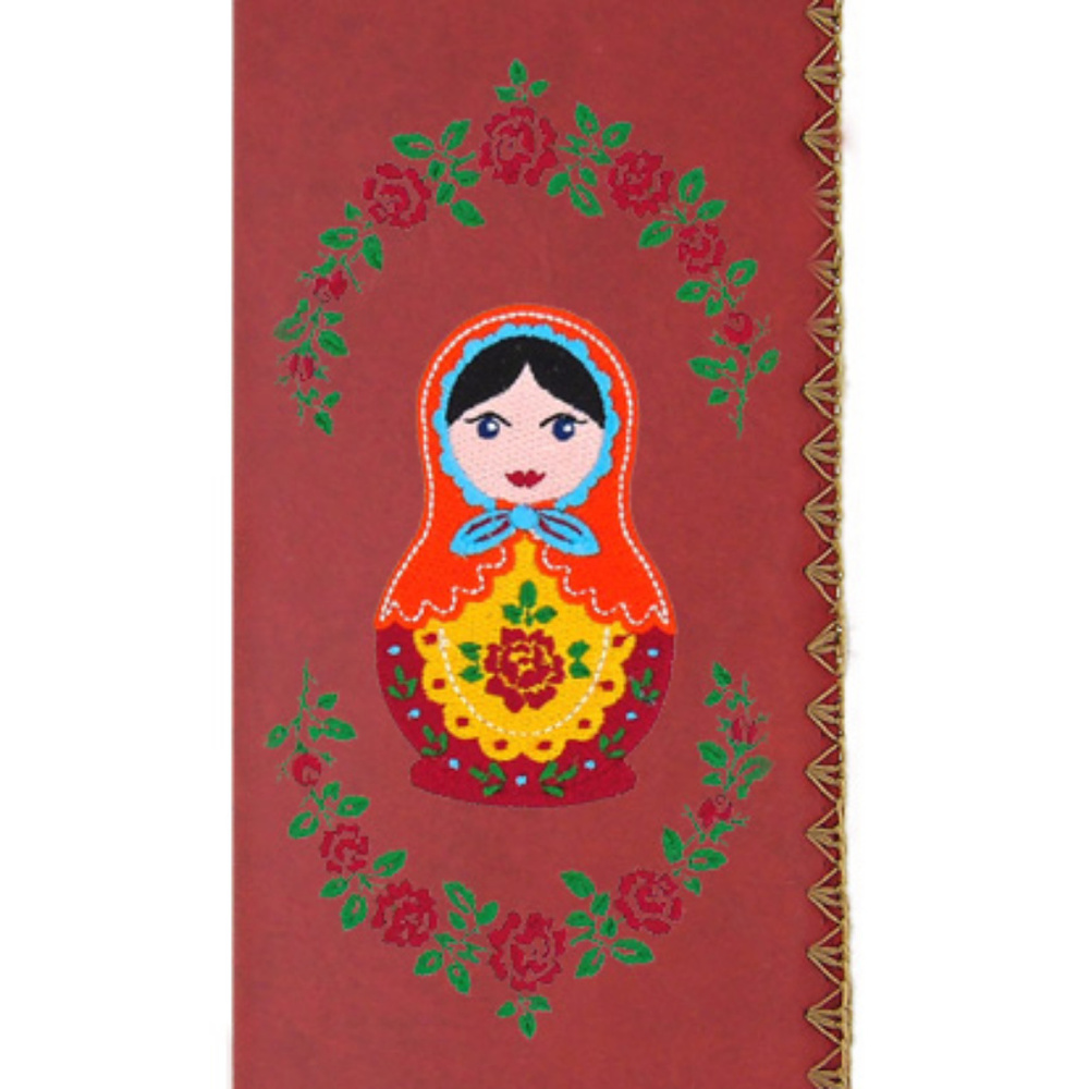 Matryoshka Doll embroidered vegan large wallet